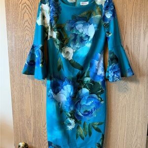 Calvin Klein Teal Floral Midi Dress